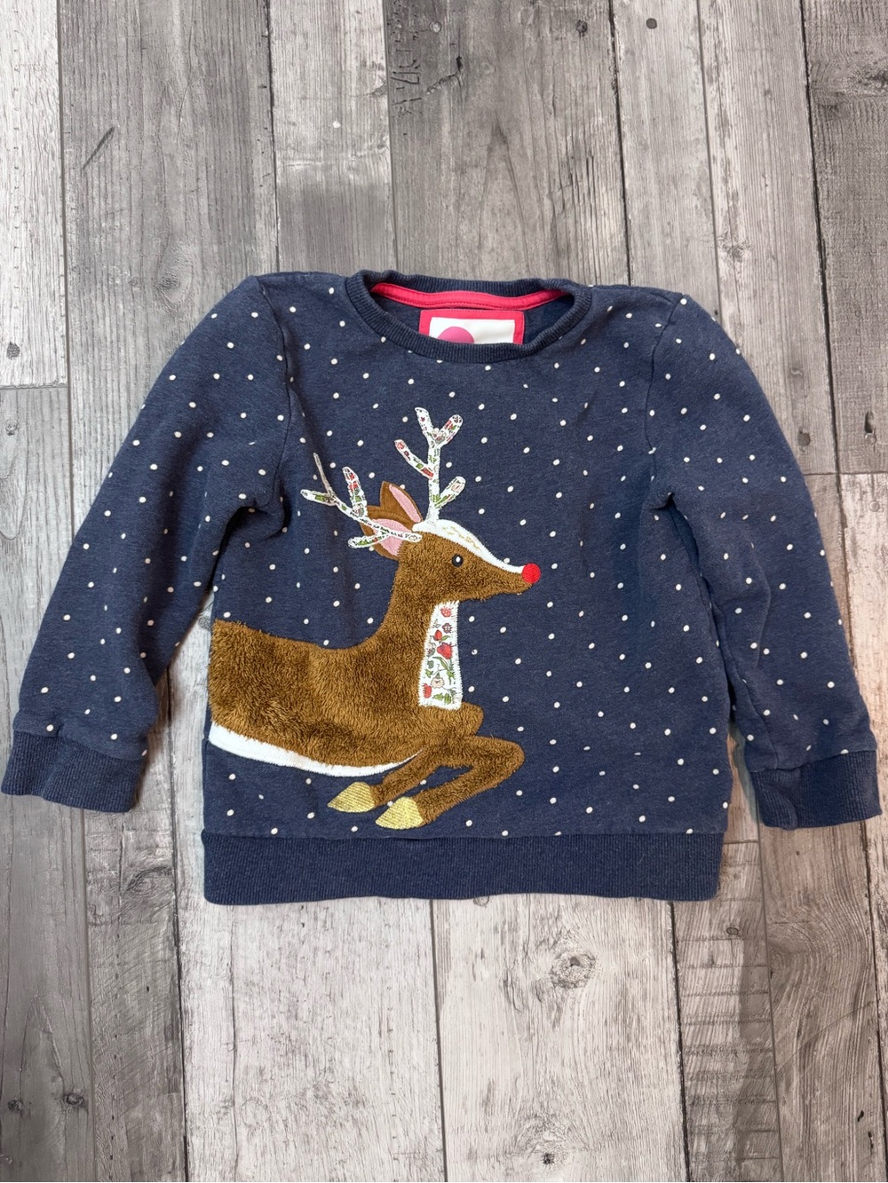 Mini Boden Reindeer Appliqué Holiday Crew Sweatshirt Snow Girl’s 6-7 Years